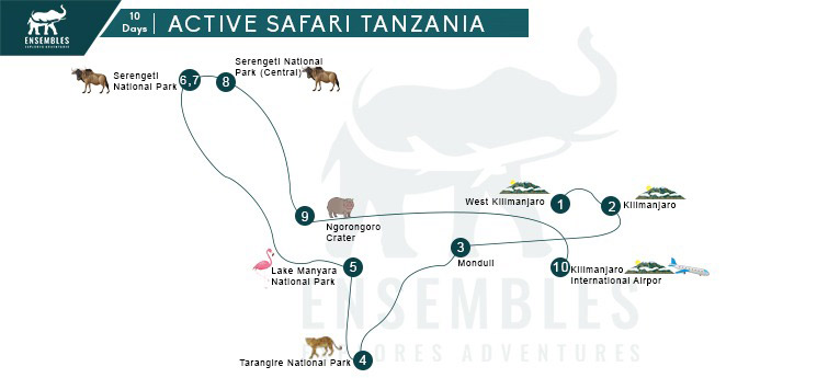 10 Days Active Safari Tanzania Map