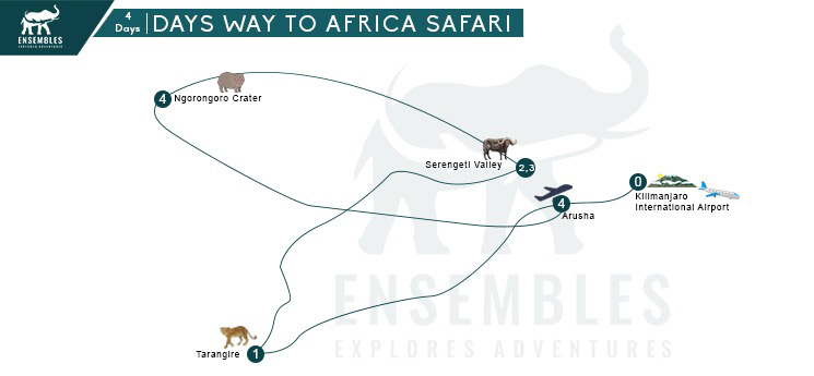 4 Days Way to Africa Safari Map